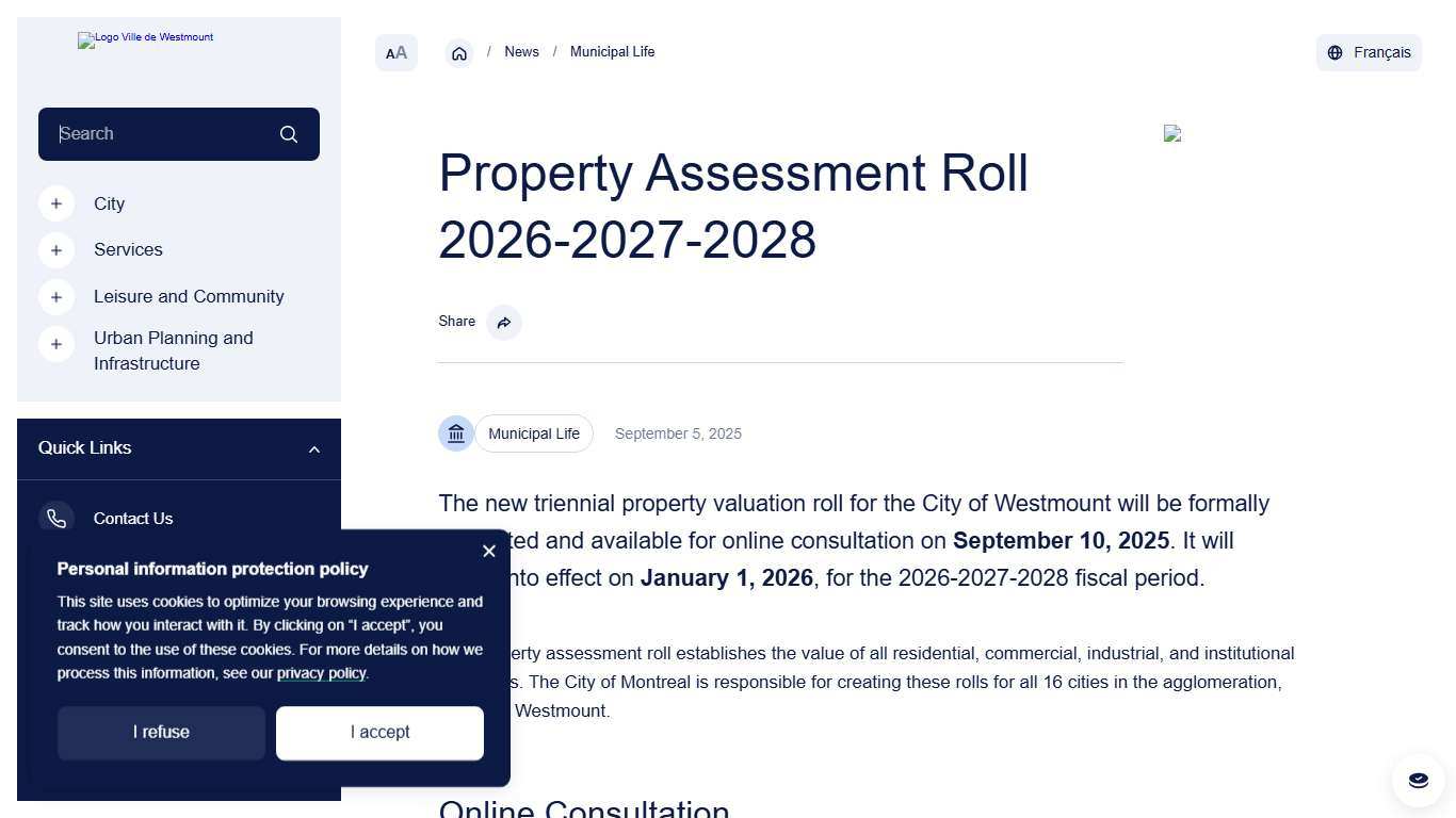 Property Assessment Roll 2026-2027-2028 City of Westmount